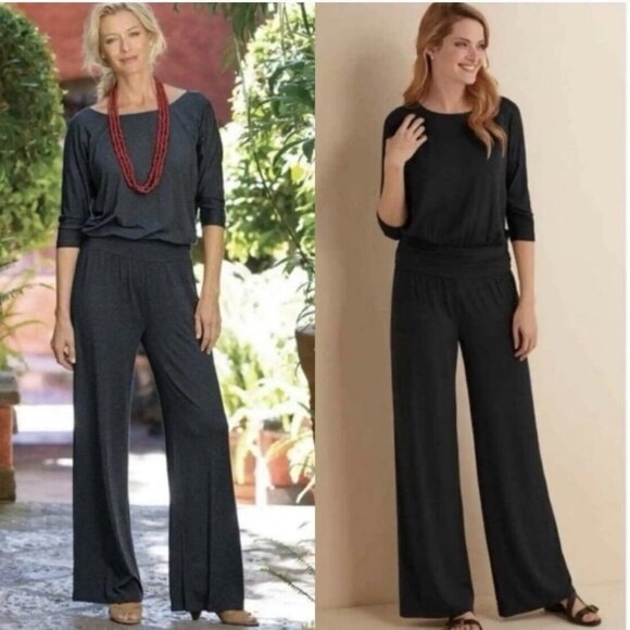 Soft Surroundings Toujours Jersey Knit Grey Jumpsuit Size Lg - Picture 1 of 11